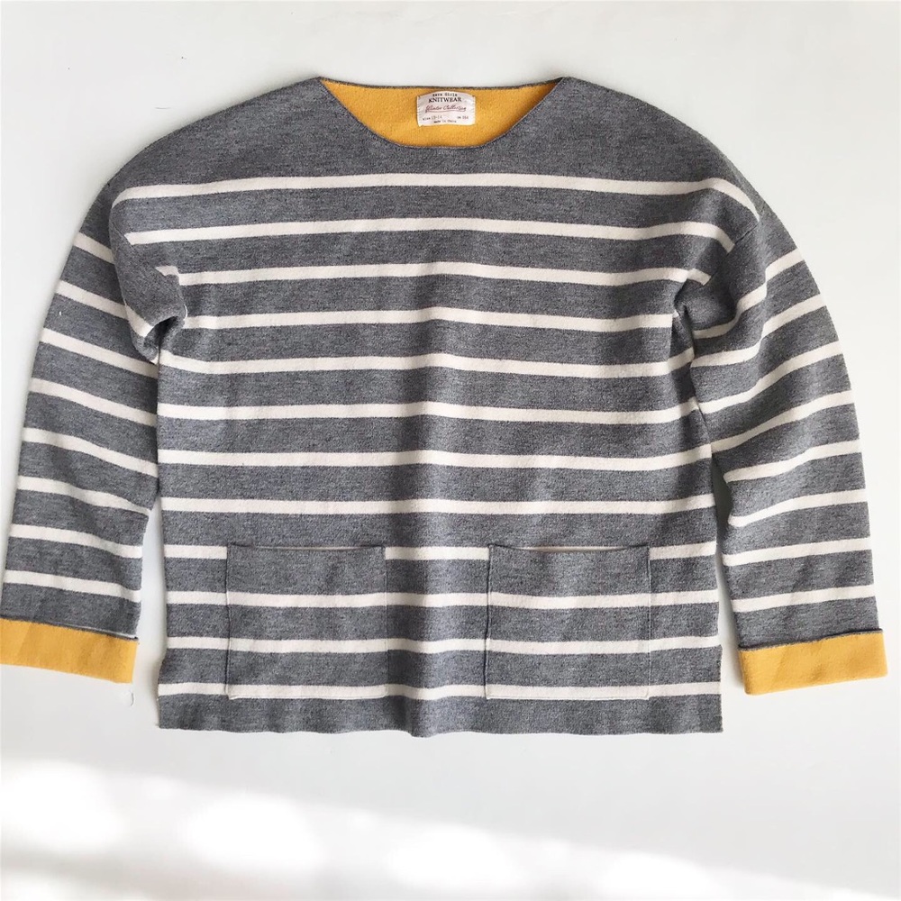 Zara grey/white stripe boxy sweater EUC 13/14Y